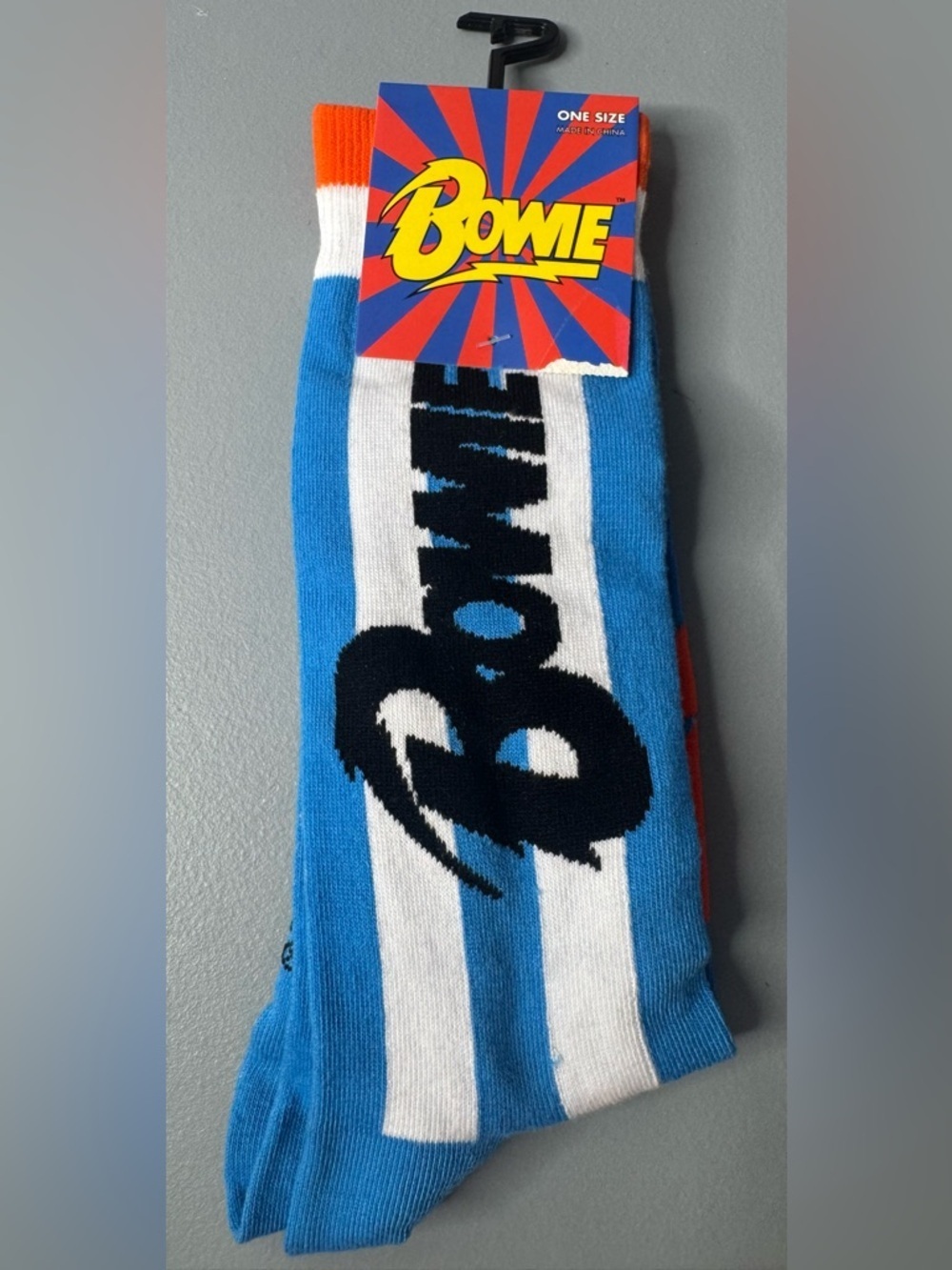Bowie Branded Blue & White Striped Crew Socks icon nostalgic David Bowie rock